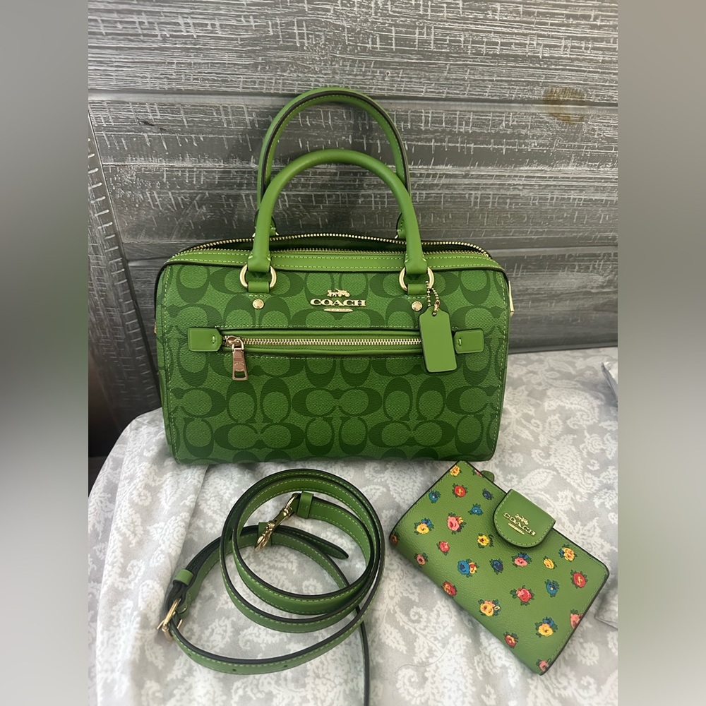 Coach Green Rowan satchel with wallet